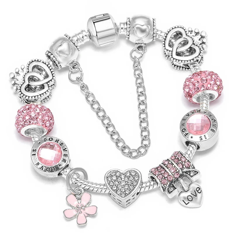Luxury Crystal Flower Charm Bracelets & Bangles Gold Beads Bracelets For Women Jewellery Pulseira Feminina 2021 New Year Gift