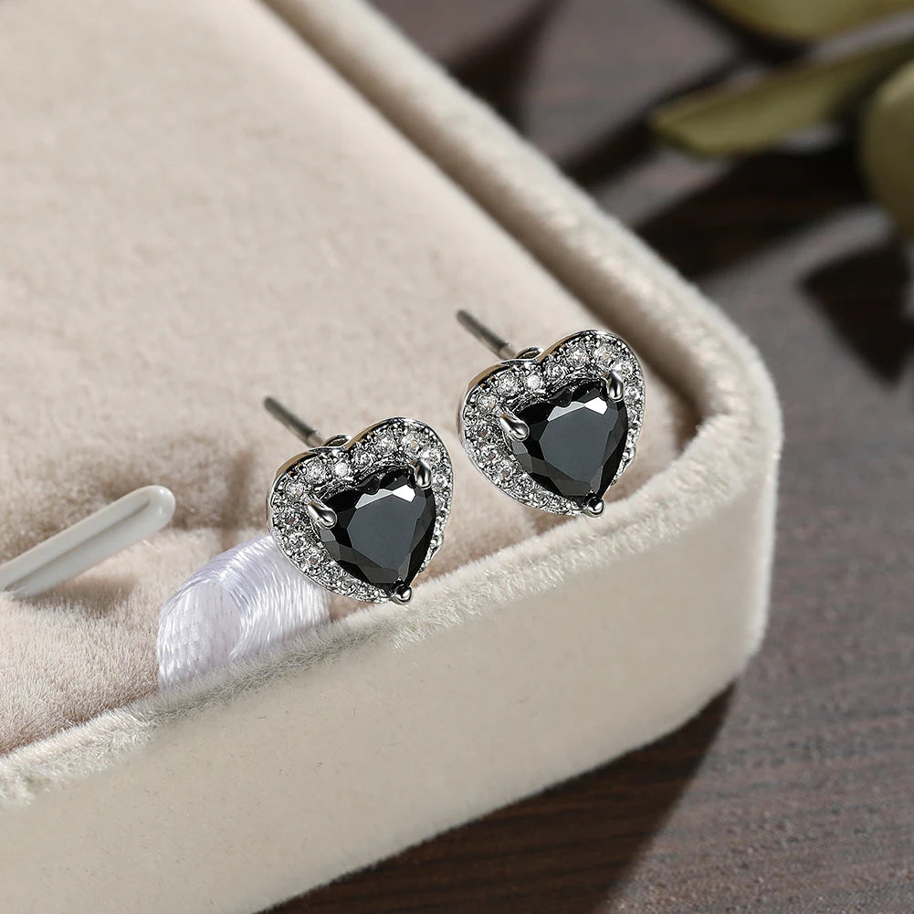 Dainty Female Rainbow Crystal Stone Jewelry Charm Silver Color Small Stud Earring Cute Heart Zircon Wedding Earrings For Women