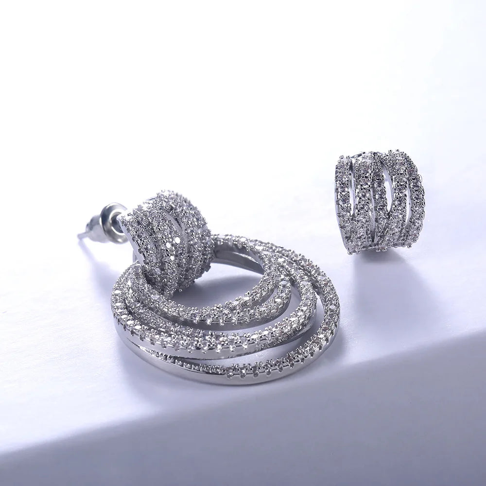 HUAMI Multilayer Circles Stud Earrings Women Luxury Cstuming Accessories January Gift Party Earring and Banquet Fshion Jewelry