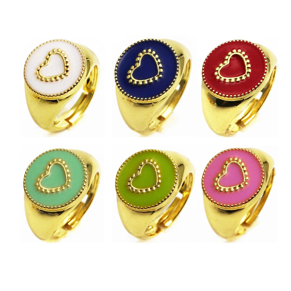 Opening adjustable ring loving heart rings Copper Zircon Drip paint color Rings love round ring for women Party Jewelry