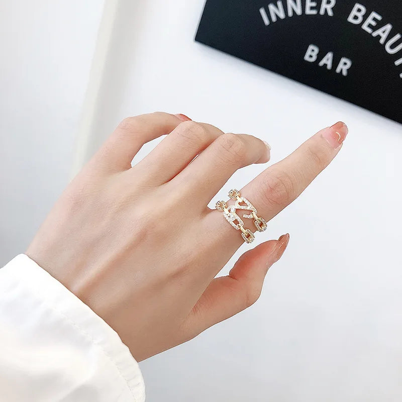 HUAMI Multilayer Lines Rings Adjustable Open Ring Zircon Jewelry Women's Ring  fidget ring