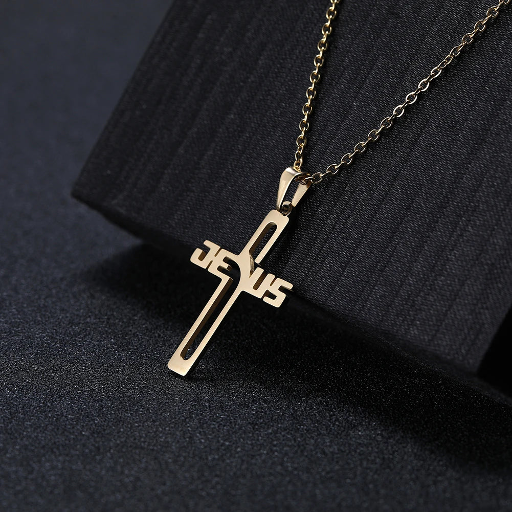 My Shape Stainless Steel Necklace Christian Jewelry Heart Jesus Cross Shaped Steel Color Gold Color Pendant Chain Jewelry Gifts