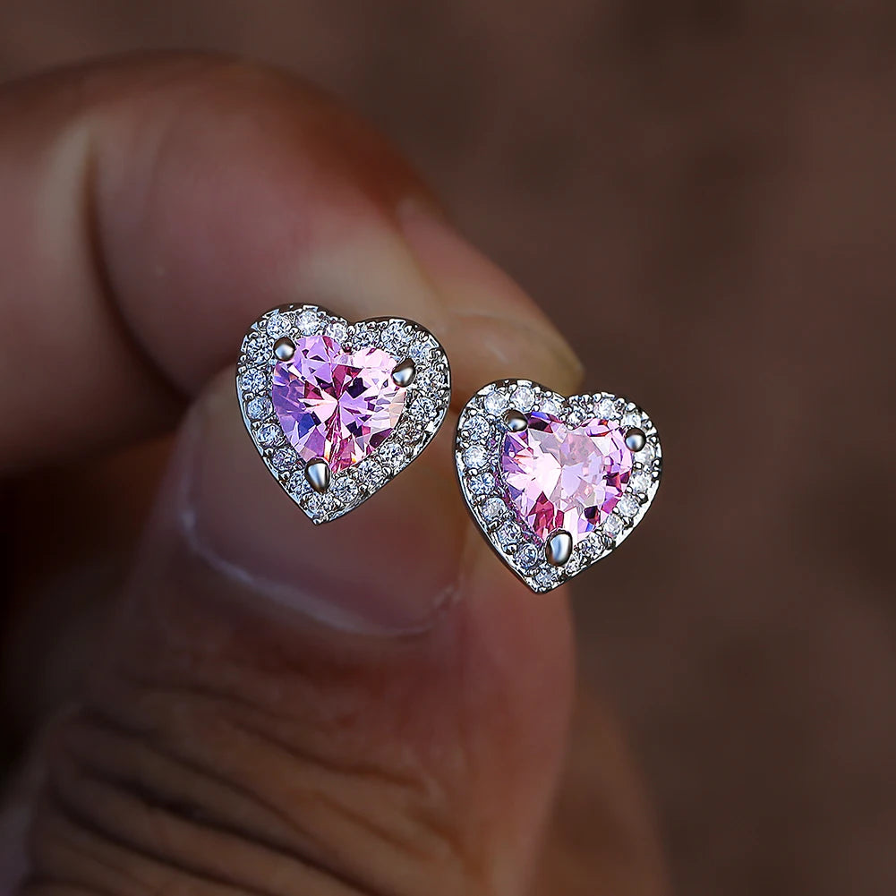 Dainty Female Rainbow Crystal Stone Jewelry Charm Silver Color Small Stud Earring Cute Heart Zircon Wedding Earrings For Women
