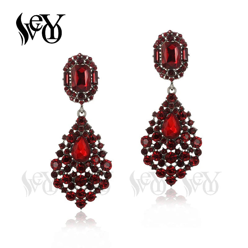 VEYO Luxury Red Full of Rhinestone Crystal Drop Earrings Long Dangle Earrings Jewelry For Women New