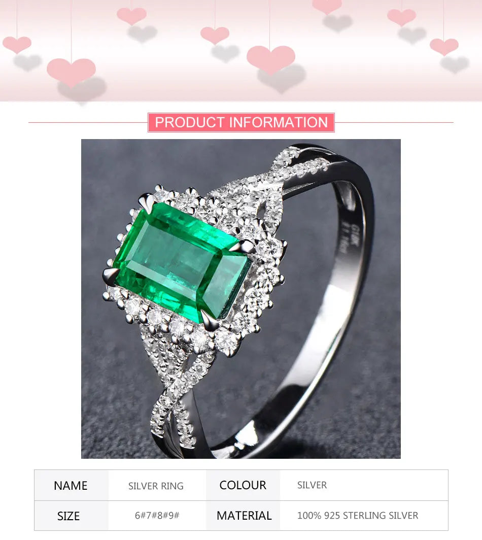 ZDADAN 925 Sterling Silver Charm Emerald Ring For Women Fashion Party Jewelry Engagement Gift