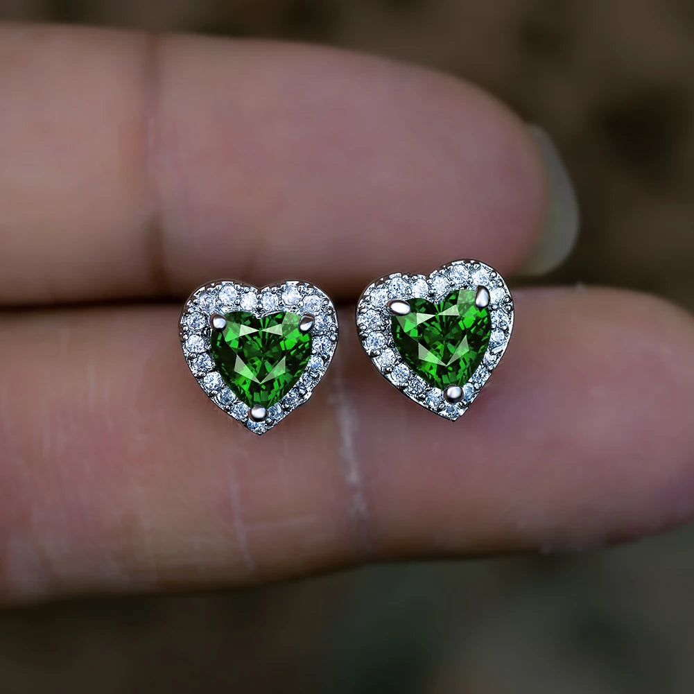 Dainty Female Rainbow Crystal Stone Jewelry Charm Silver Color Small Stud Earring Cute Heart Zircon Wedding Earrings For Women