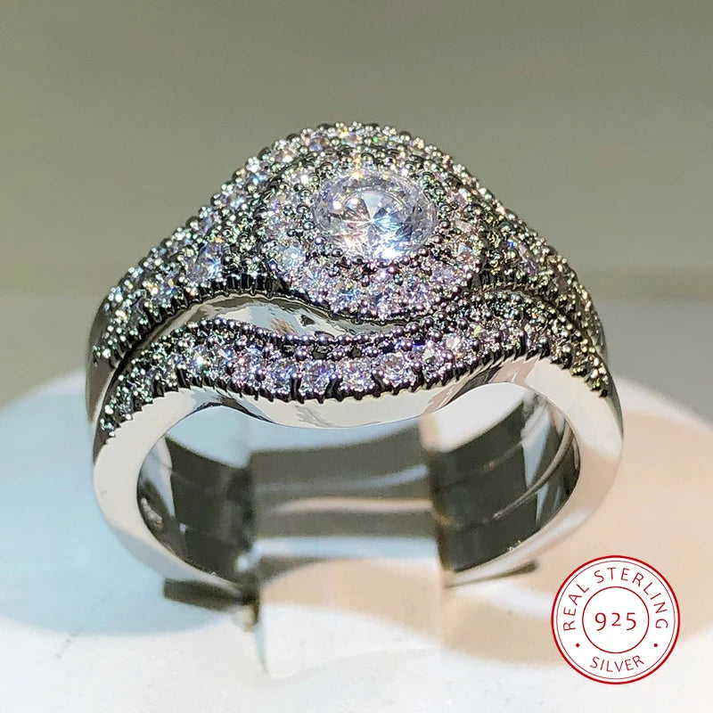 925 sterling silver classic three-layer white zircon ring unisex party birthday jewelry fashion zircon ring wholesale