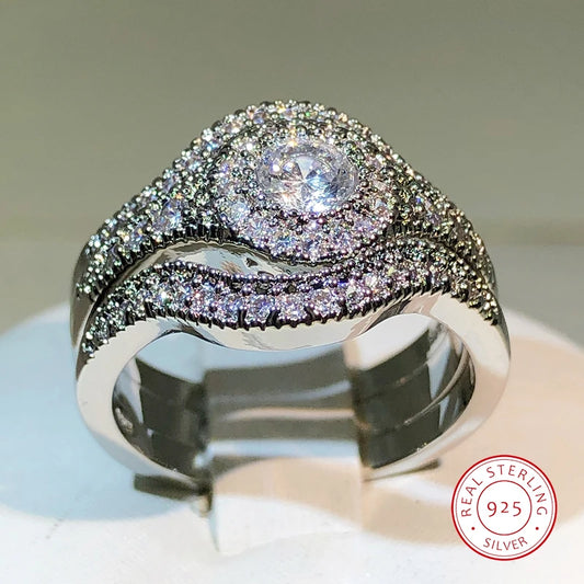 925 sterling silver classic three-layer white zircon ring unisex party birthday jewelry fashion zircon ring wholesale