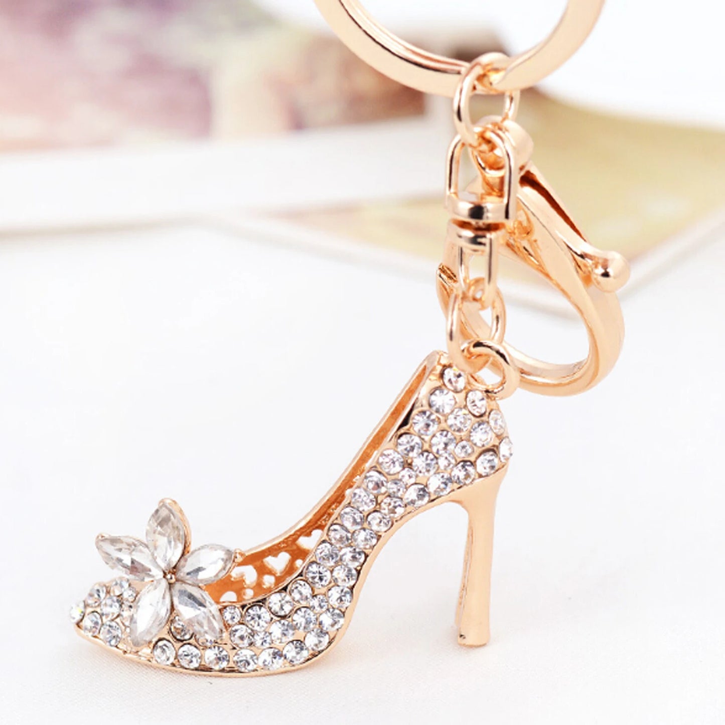 New Shining Rhinestone Crystal High Heels Shoes Keychain Women Lovely Meter Alloy Handbag Car Chains Holder Key Ring Gift