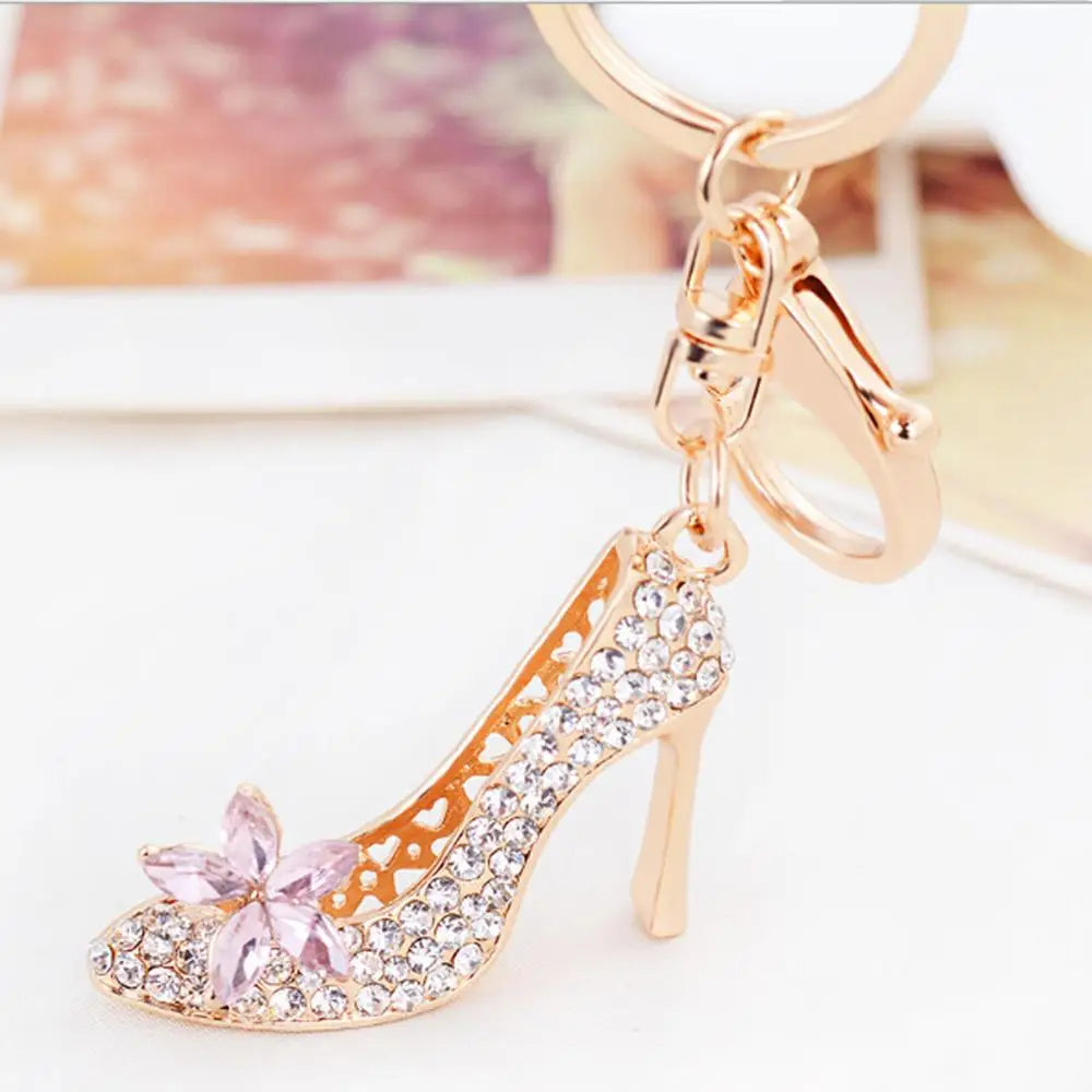 New Shining Rhinestone Crystal High Heels Shoes Keychain Women Lovely Meter Alloy Handbag Car Chains Holder Key Ring Gift