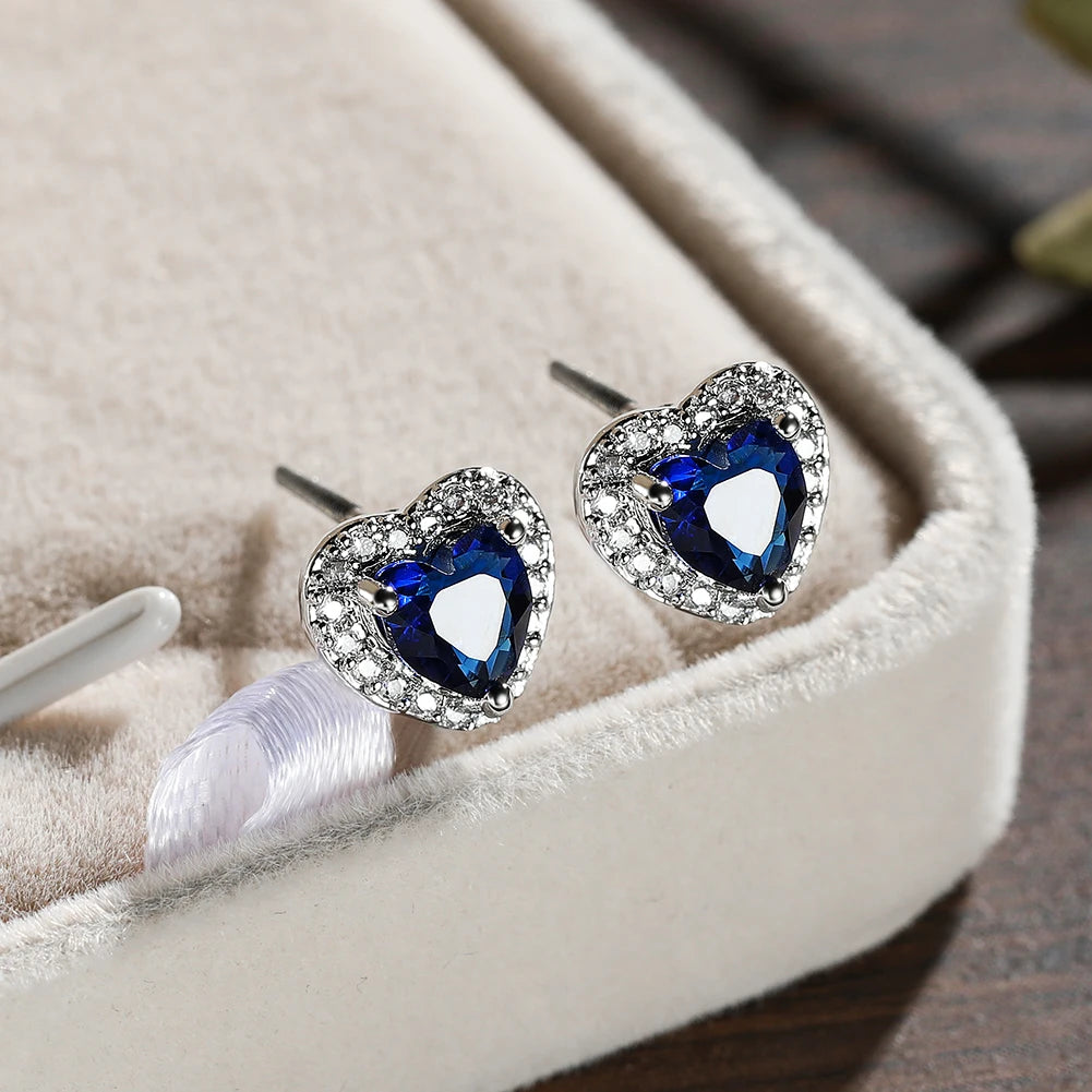 Dainty Female Rainbow Crystal Stone Jewelry Charm Silver Color Small Stud Earring Cute Heart Zircon Wedding Earrings For Women