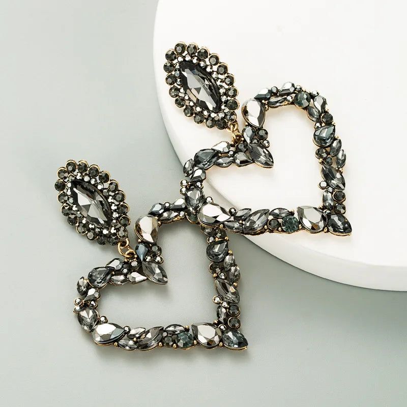 KMVEXO Fashion Boho Colorful Heart Crystal Earrings For Women 2023 New Rhinestone Statement Heart Stars Drop Earrings Bijoux