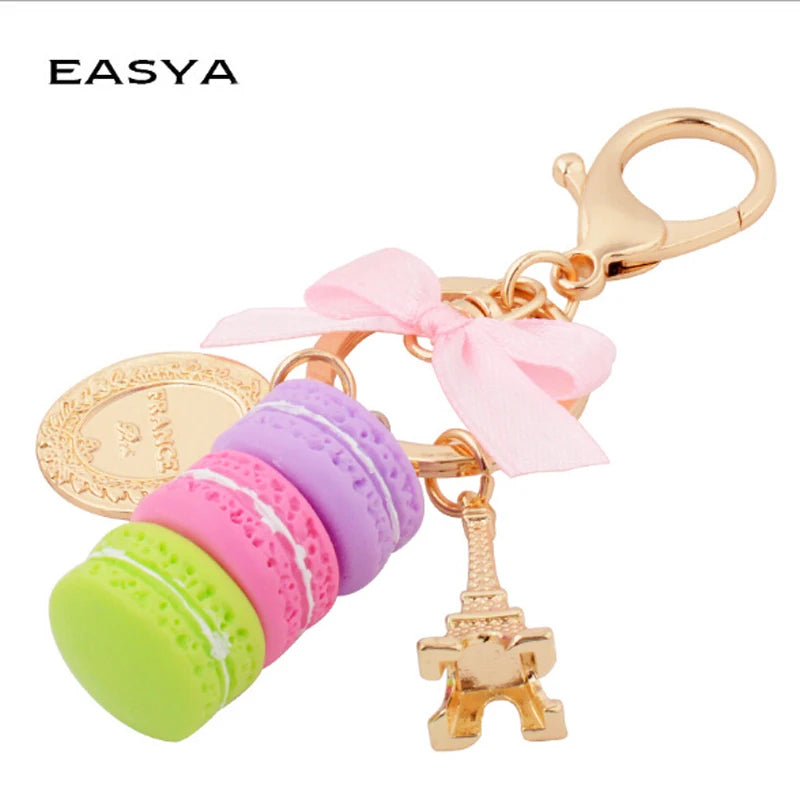 EASYA France Paris Cute Macaroon Effiel Tower Macarons Keychain Colorful Keyring Bag Pendant Car Charm Key Holder