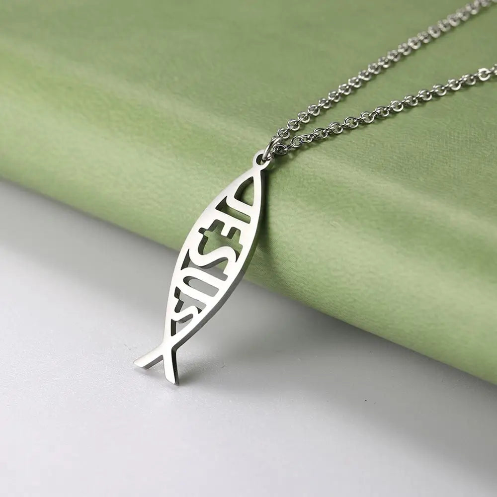 My Shape Stainless Steel Necklace Christian Jewelry Heart Jesus Cross Shaped Steel Color Gold Color Pendant Chain Jewelry Gifts