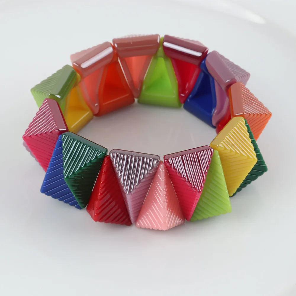 FishSheep New Acrylic Rivets Studs Bracelets For Women Men Rock Punk Big Stretched Strand Cuff Bracelets Bangles Jewelry Gifts