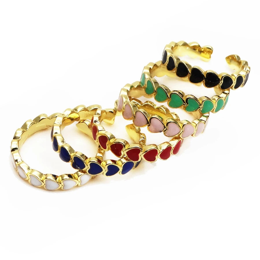 Opening adjustable ring loving heart rings Copper Zircon Drip paint color Rings love connection ring for women Party Jewelry