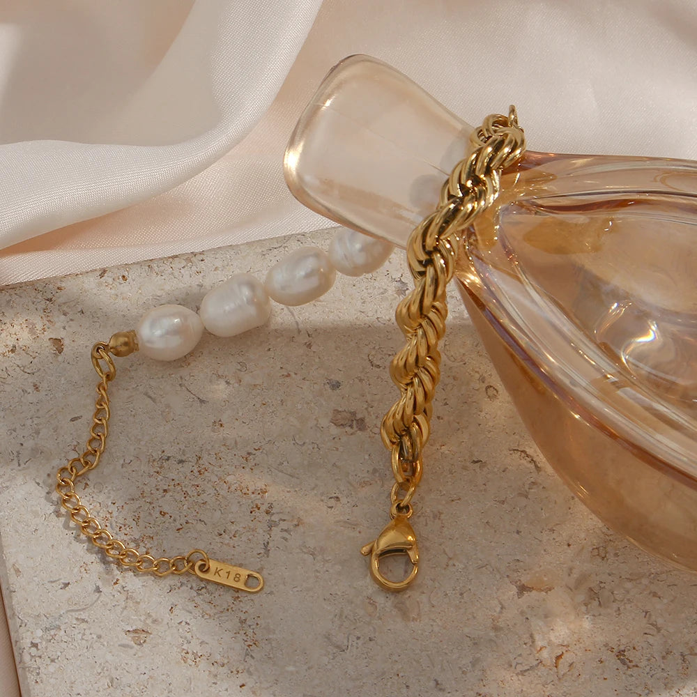 E.B.belle Bold Twisted Rope Chain Splicing with Freshwater Pearl Chunky Chain Necklace Jewelry On The Neck For Women