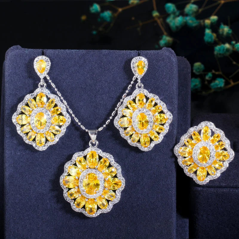 ThreeGraces Romantic Purple Cubic Zirconia Crystal Chic Earrings Pendant Necklace Ring for Women Party Banquet Jewerly JS512