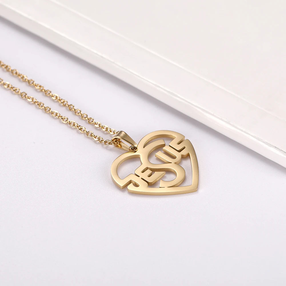 My Shape Stainless Steel Necklace Christian Jewelry Heart Jesus Cross Shaped Steel Color Gold Color Pendant Chain Jewelry Gifts