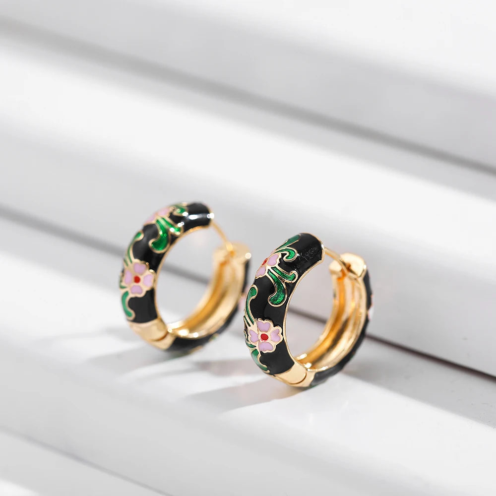 New Trendy Flower Enamel Hoop Earrings for Women Boho Statement Round Circle Huggie Earring Fashion Jewelry 2021 Brincos