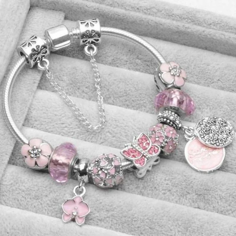 Luxury Crystal Flower Charm Bracelets & Bangles Gold Beads Bracelets For Women Jewellery Pulseira Feminina 2021 New Year Gift