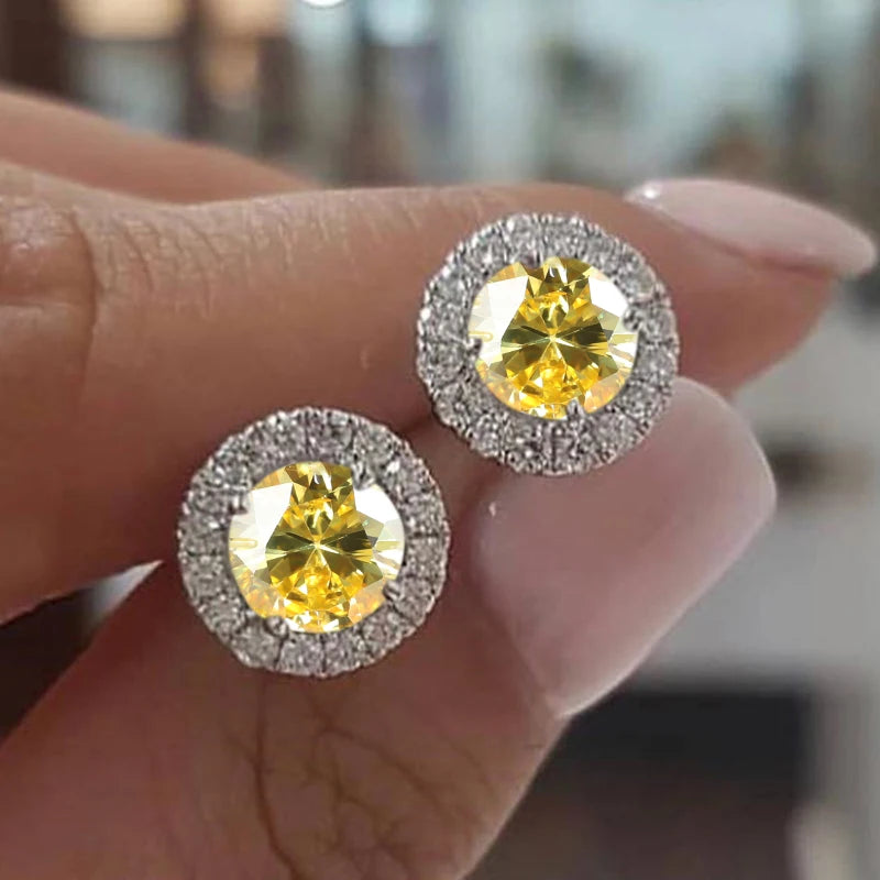 Cute Female Crystal Small Round Earrings Classic Silver Color Wedding Jewelry Charm Purple Zircon Stud Earrings For Women