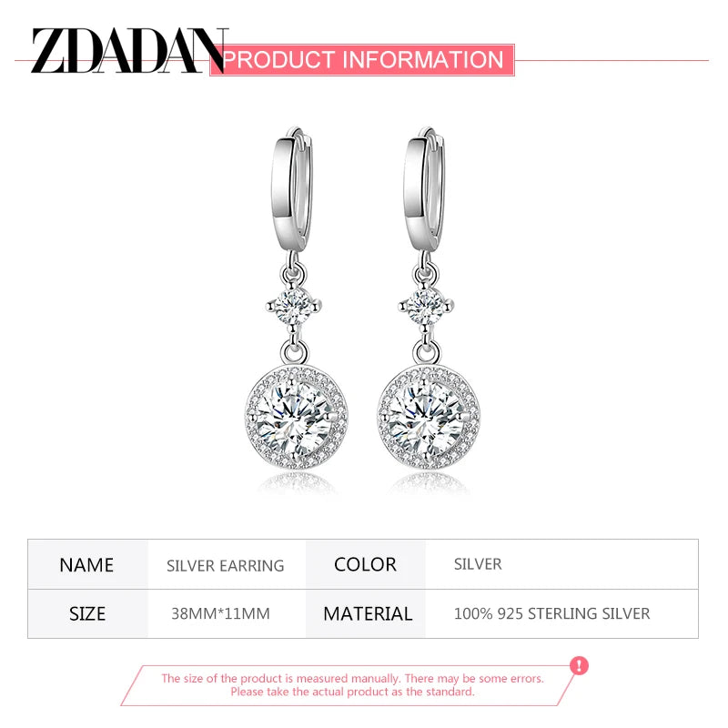 ZDADAN 925 Sterling Silver Geometric Blue Water Drop Earrings For Women Fashion Jewelry Wedding Gift