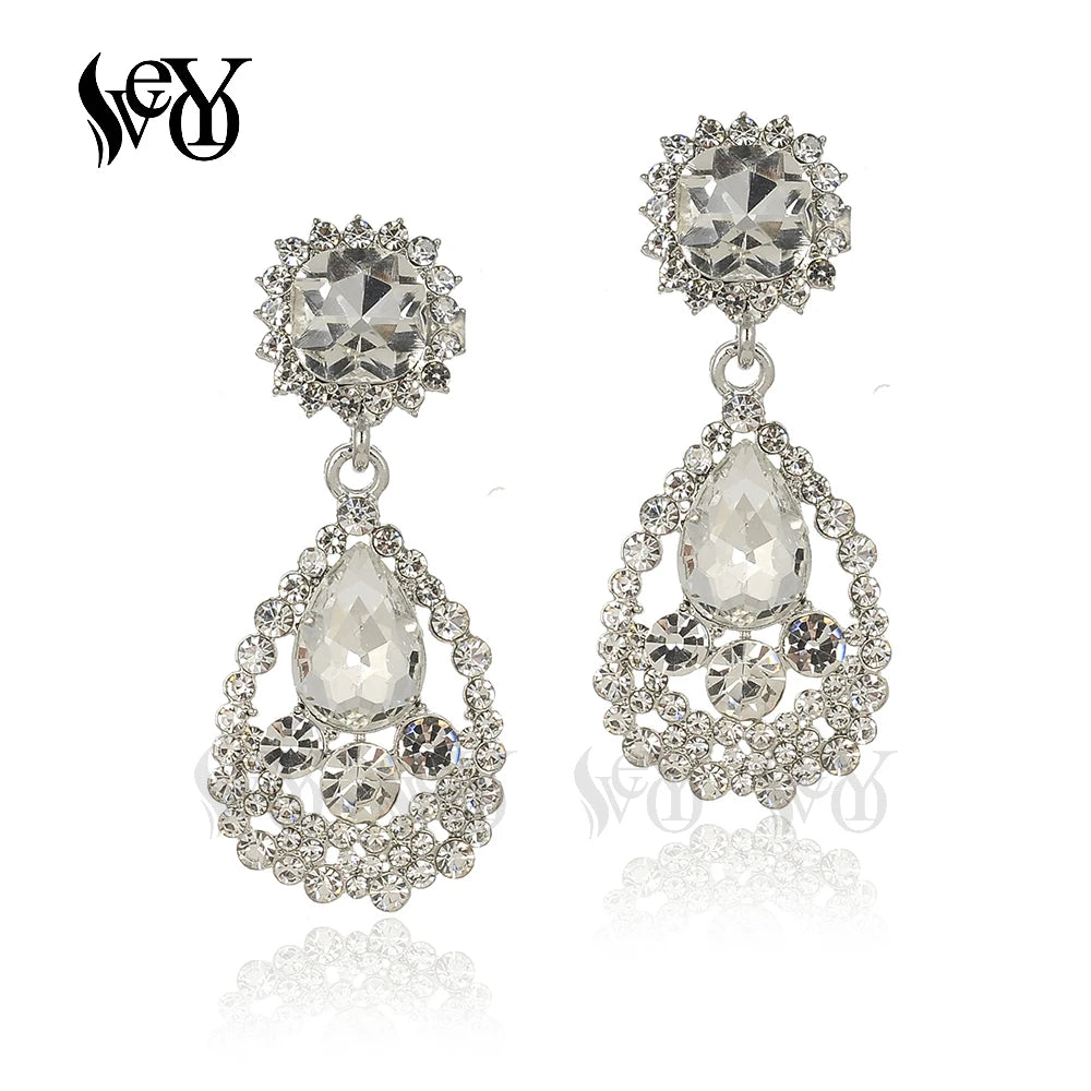 VEYO Classic Crystal Rhinestone Drop Earrings Elegant Hollow Bridal Dangle Earrings for Women Fashion Jewelry New Gift