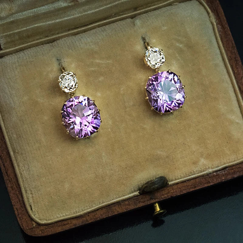 Huitan Charming Purple Drop Earrings for Women Temperament Jewelry Brilliant Cubic Zirconia Earrings Party Fashion Accessories