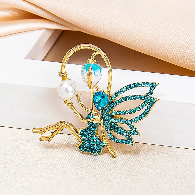 New Crystal Ballerina Pearl Girl Brooch Pin Angel Dancer Dancing Pins Brooches Jewelry for Valentine's Day Gifts