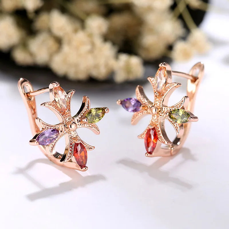 HUAMI Rose Gold Chain Neckalace Cross Stud Earrings Crystal Jewelry for Women Wedding Bling Zircon Collier Femme Gift Party