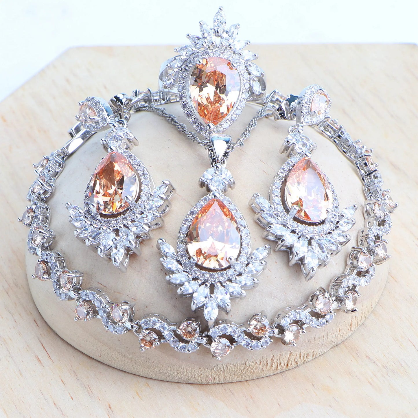 925 Silver Red Zircon Bridal Jewelry Sets Wedding Stones Bracelets Earrings Rings Pendant Necklace Set For Women