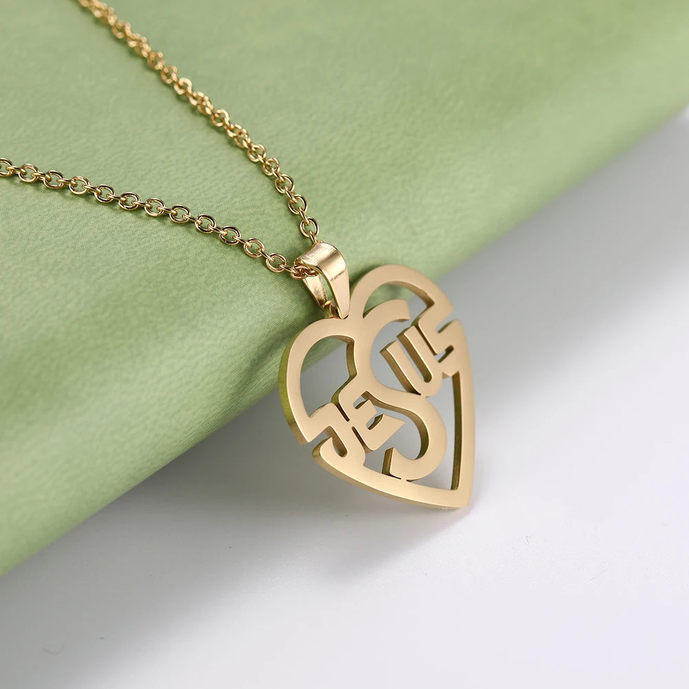 My Shape Stainless Steel Necklace Christian Jewelry Heart Jesus Cross Shaped Steel Color Gold Color Pendant Chain Jewelry Gifts