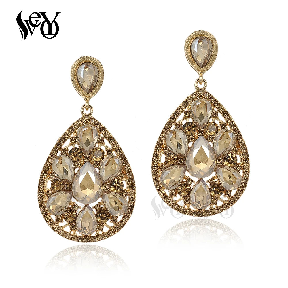 VEYO Vintage Elegant Crystal Rhinestone Drop Earrings Bridal Dangle Earrings for Women Fashion Jewelry