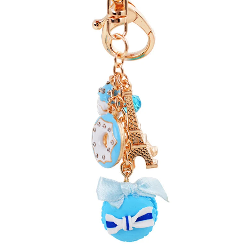 EASYA France Paris Cute Macaroon Effiel Tower Macarons Keychain Colorful Keyring Bag Pendant Car Charm Key Holder