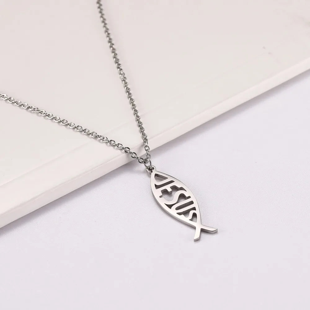 My Shape Stainless Steel Necklace Christian Jewelry Heart Jesus Cross Shaped Steel Color Gold Color Pendant Chain Jewelry Gifts