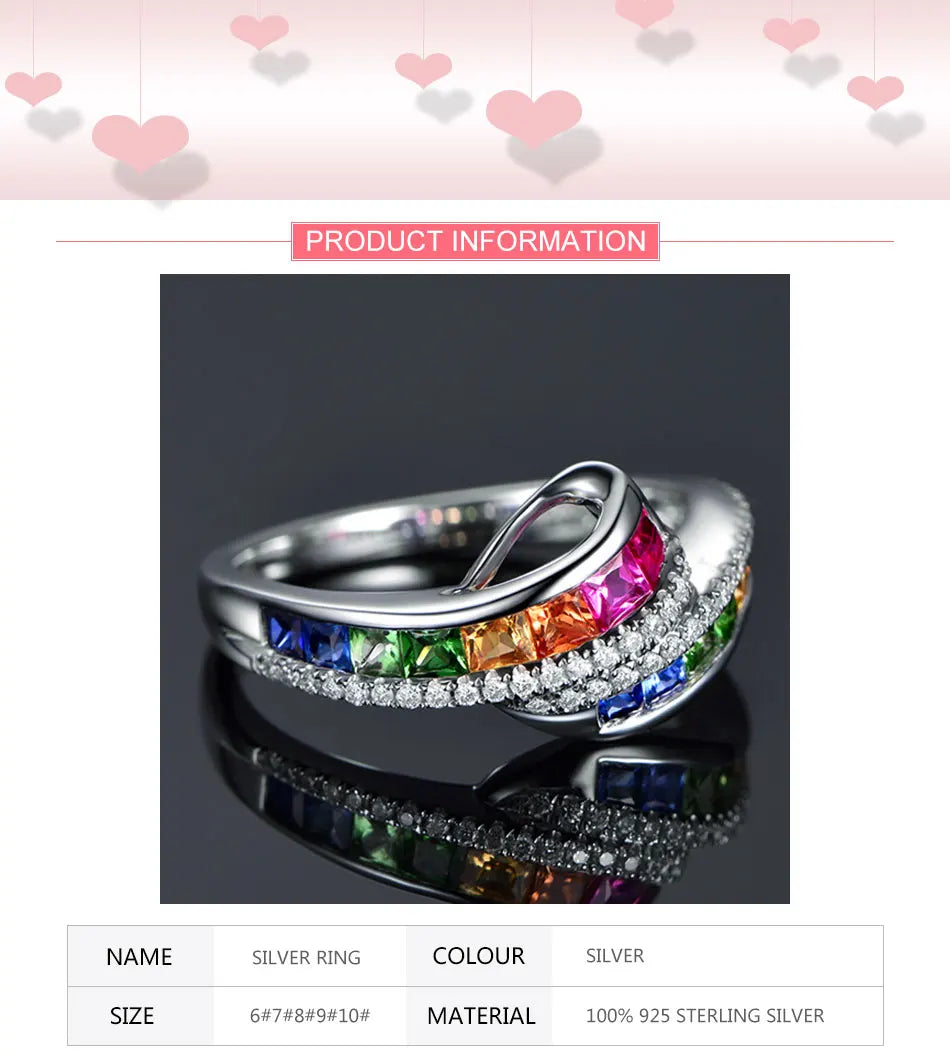 ZDADAN 925 Sterling Silver Charm Crystal Zircon Ring For Women Fashion Wedding Party Jewelry