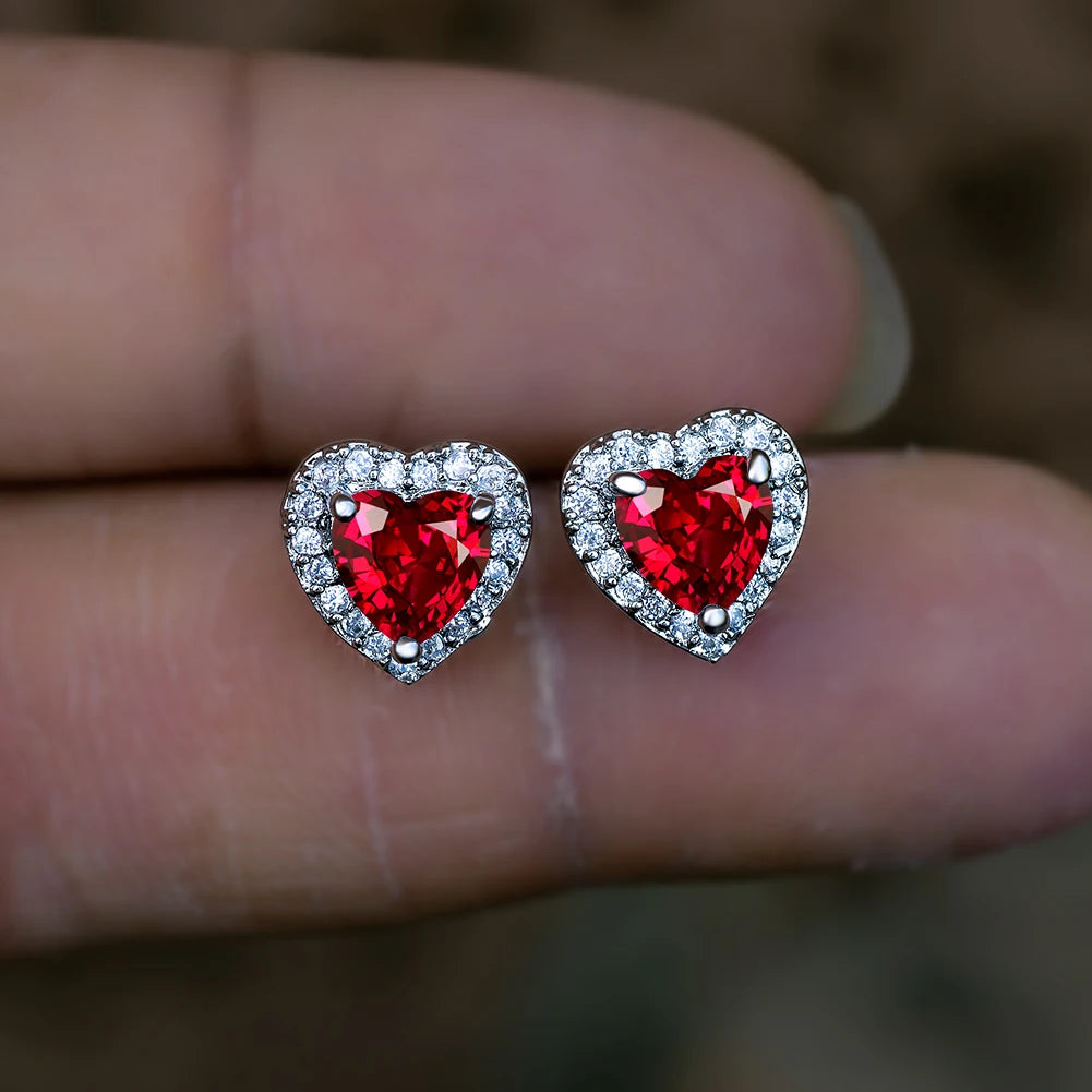Dainty Female Rainbow Crystal Stone Jewelry Charm Silver Color Small Stud Earring Cute Heart Zircon Wedding Earrings For Women
