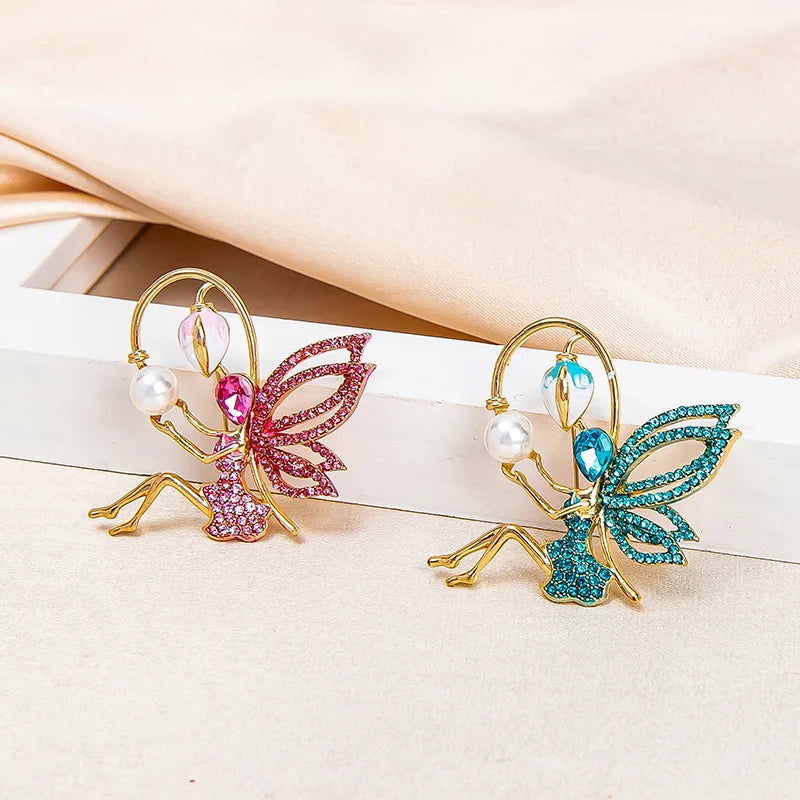 New Crystal Ballerina Pearl Girl Brooch Pin Angel Dancer Dancing Pins Brooches Jewelry for Valentine's Day Gifts