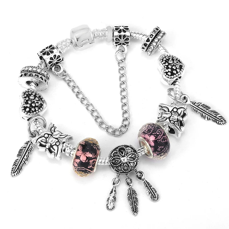 Luxury Crystal Flower Charm Bracelets & Bangles Gold Beads Bracelets For Women Jewellery Pulseira Feminina 2021 New Year Gift