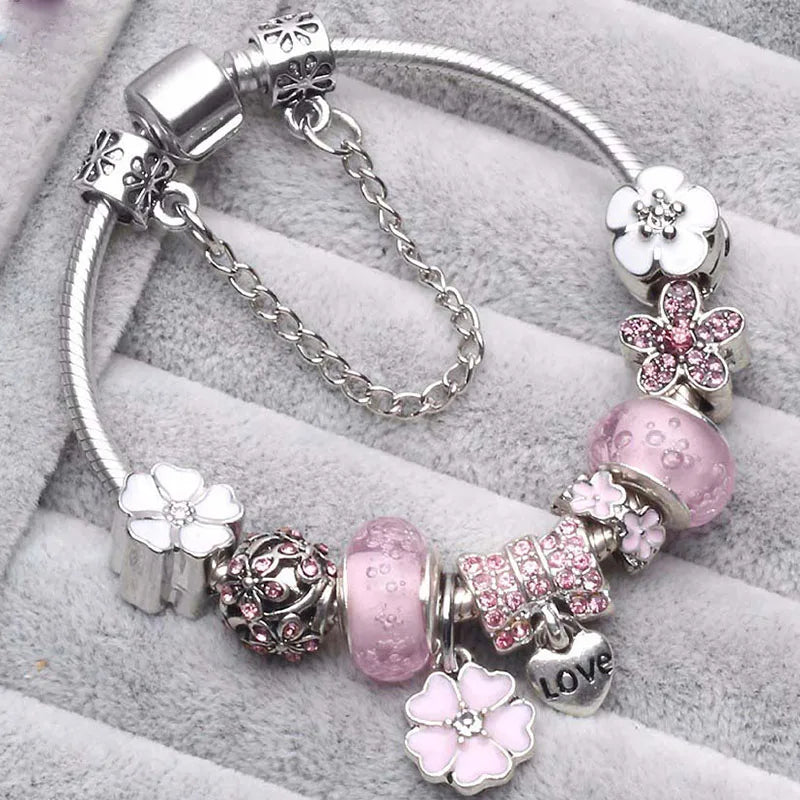 Luxury Crystal Flower Charm Bracelets & Bangles Gold Beads Bracelets For Women Jewellery Pulseira Feminina 2021 New Year Gift