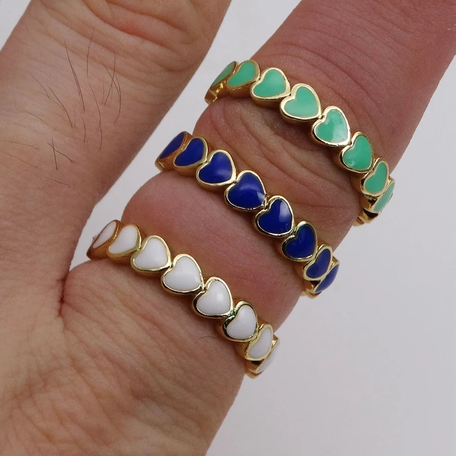Opening adjustable ring loving heart rings Copper Zircon Drip paint color Rings love connection ring for women Party Jewelry