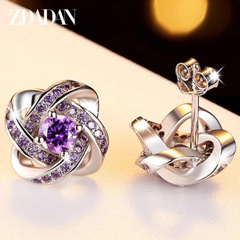 ZDADAN 925 Sterling Silver 12MM Crystal Earring For Women Fashion Jewelry Accessories