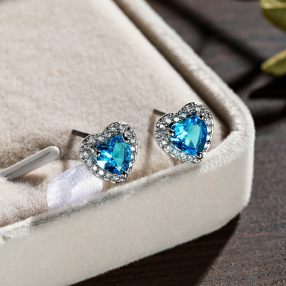 Dainty Female Rainbow Crystal Stone Jewelry Charm Silver Color Small Stud Earring Cute Heart Zircon Wedding Earrings For Women