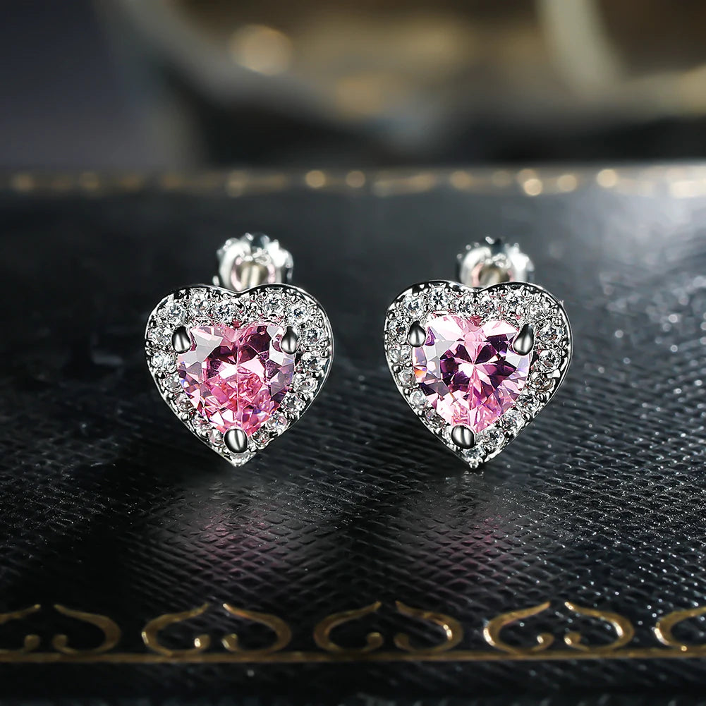 Dainty Female Rainbow Crystal Stone Jewelry Charm Silver Color Small Stud Earring Cute Heart Zircon Wedding Earrings For Women