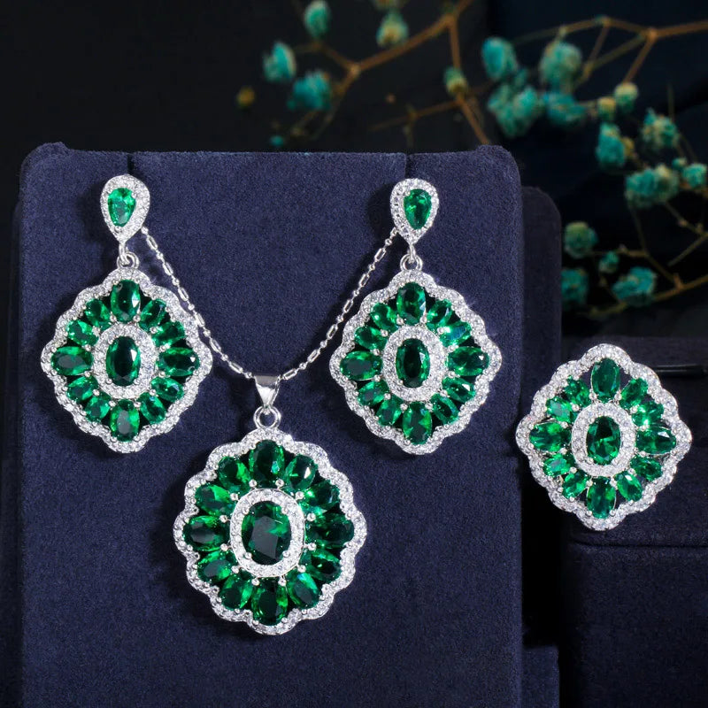 ThreeGraces Romantic Purple Cubic Zirconia Crystal Chic Earrings Pendant Necklace Ring for Women Party Banquet Jewerly JS512