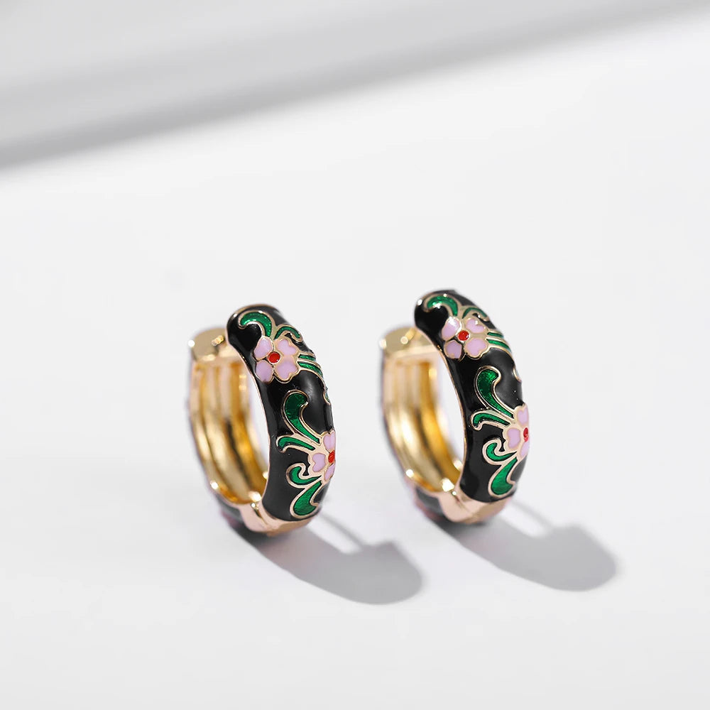 New Trendy Flower Enamel Hoop Earrings for Women Boho Statement Round Circle Huggie Earring Fashion Jewelry 2021 Brincos