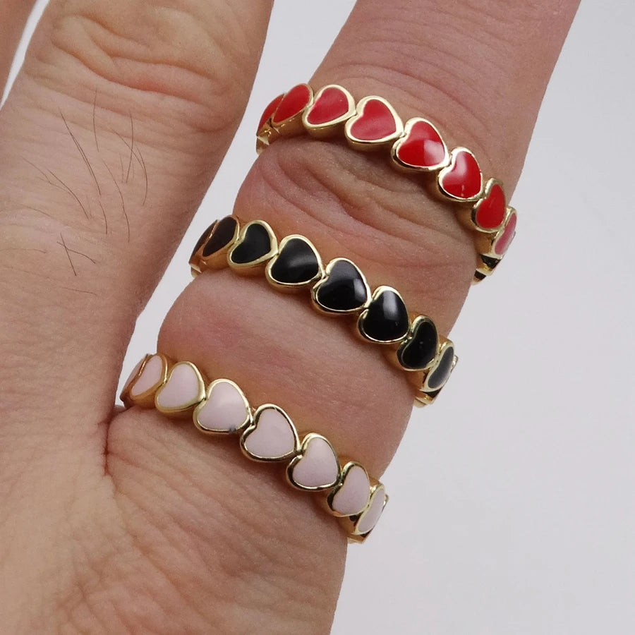 Opening adjustable ring loving heart rings Copper Zircon Drip paint color Rings love connection ring for women Party Jewelry