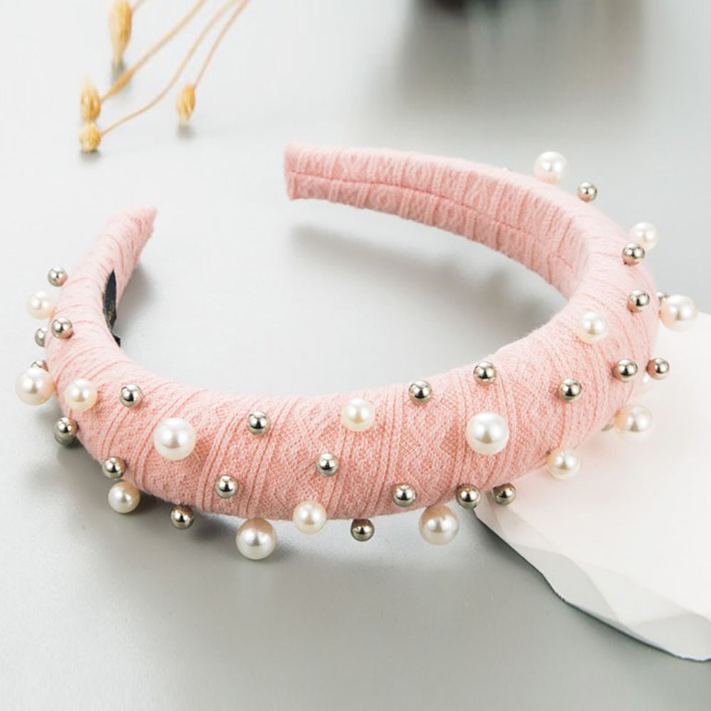 Pearl Metal Ball Embellished Padded Headband