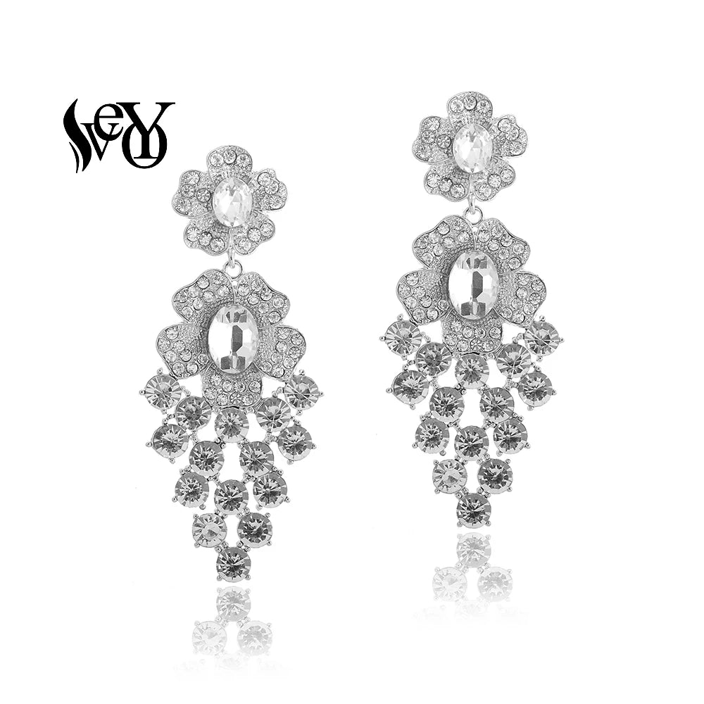 VEYO Hyperbole Flower Crystal Earrings Luxury Rhinestone Bridal wedding Dangle Earrings for Women Fashion Jewelry New